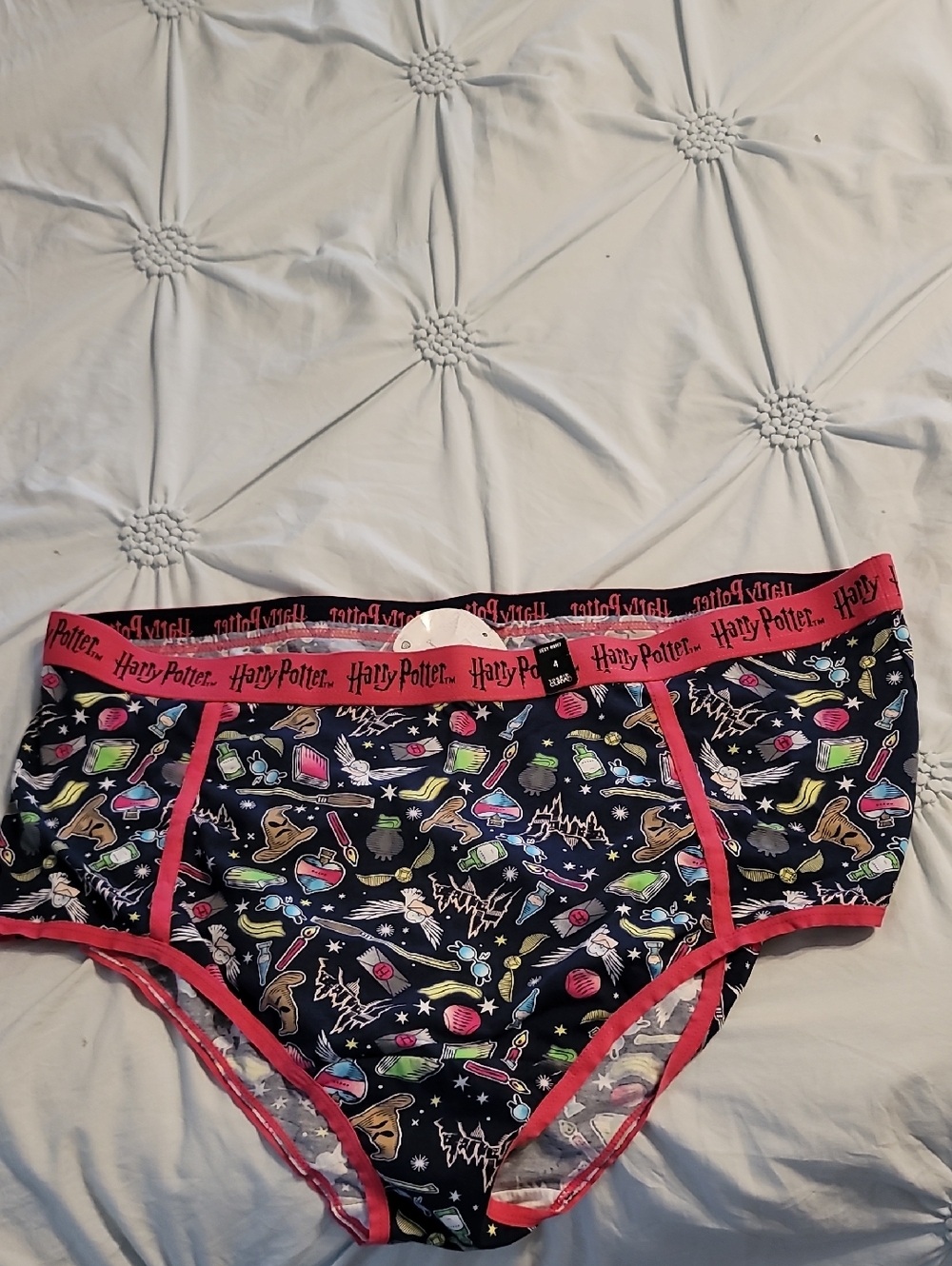 Warner Bros. Harry Potter Navy Briefs with Pink Trim and Multicolor Icons